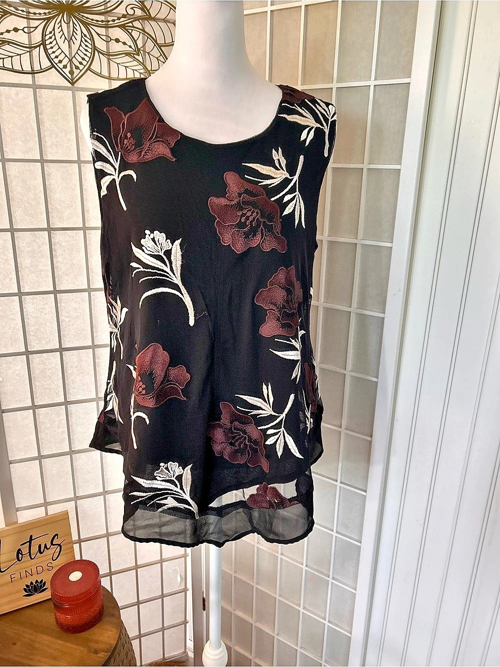 Alfani Embroidered Floral Sheer Tank Petite Large